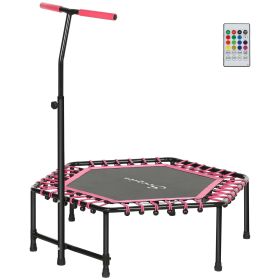 Soozier 45" Rebounder Trampoline for Adults, Quiet Bungee Rebounder with LED Lights and Adjustable Handle, Pink