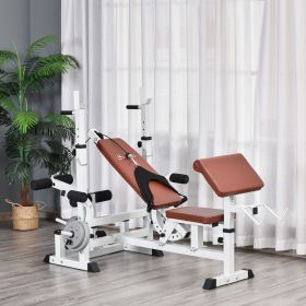 Multi-Position Weight Bench, Full Body Workout Adjustable Strength Training with Leg Developer for Home Gym, White/Brown