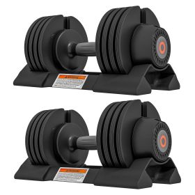 4-Level Adjustable Dumbbells, 2 x 22lbs Rubber Weights Exercise Fitness Dumbbell Set with Non-Slip Handles and Tray for Men Women Home Gym Workou